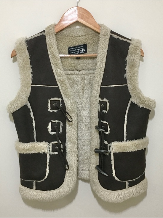 Marcelle Renee Jackets & Blazers - Faux Shearling Toggle Vest in Dark Brown and Cream
